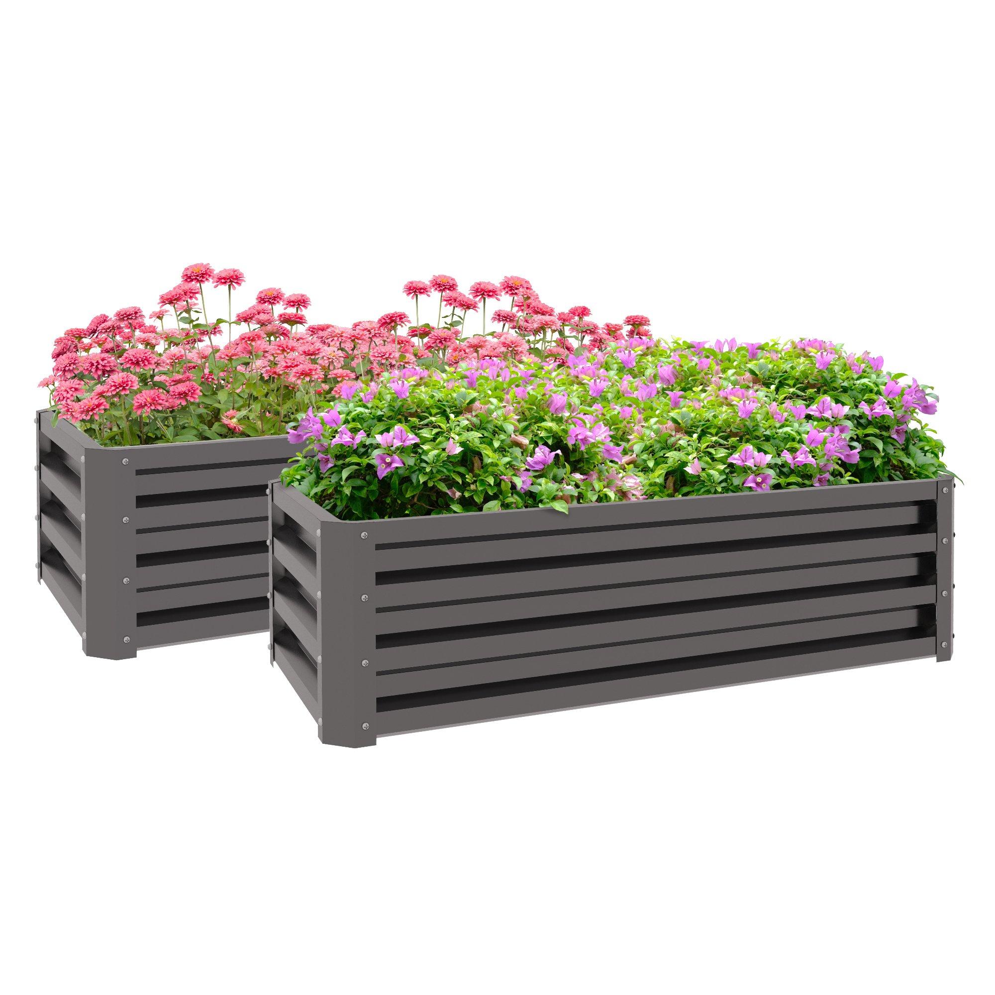 Set of 2 Outdoor Planter Box, Galvanised Steel Raised Garden Bed